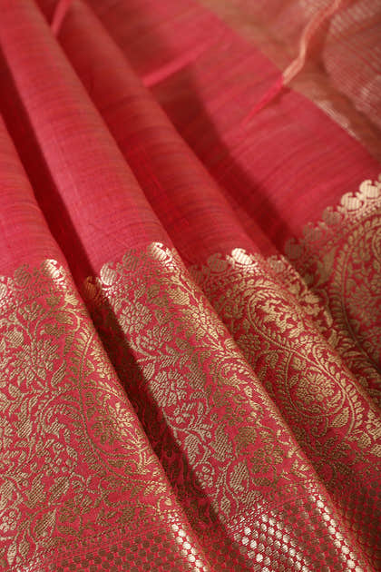Carmine Red Cotton Silk Woven Saree