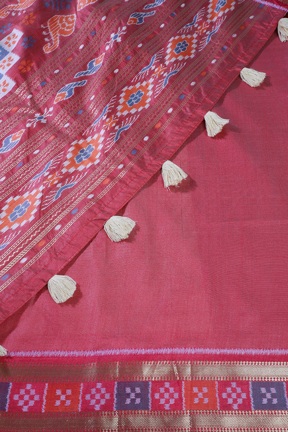 Beige Tussar Silk Reham Woven Saree