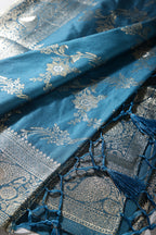 Peacock Blue Color Zari Woven South Silk Saree