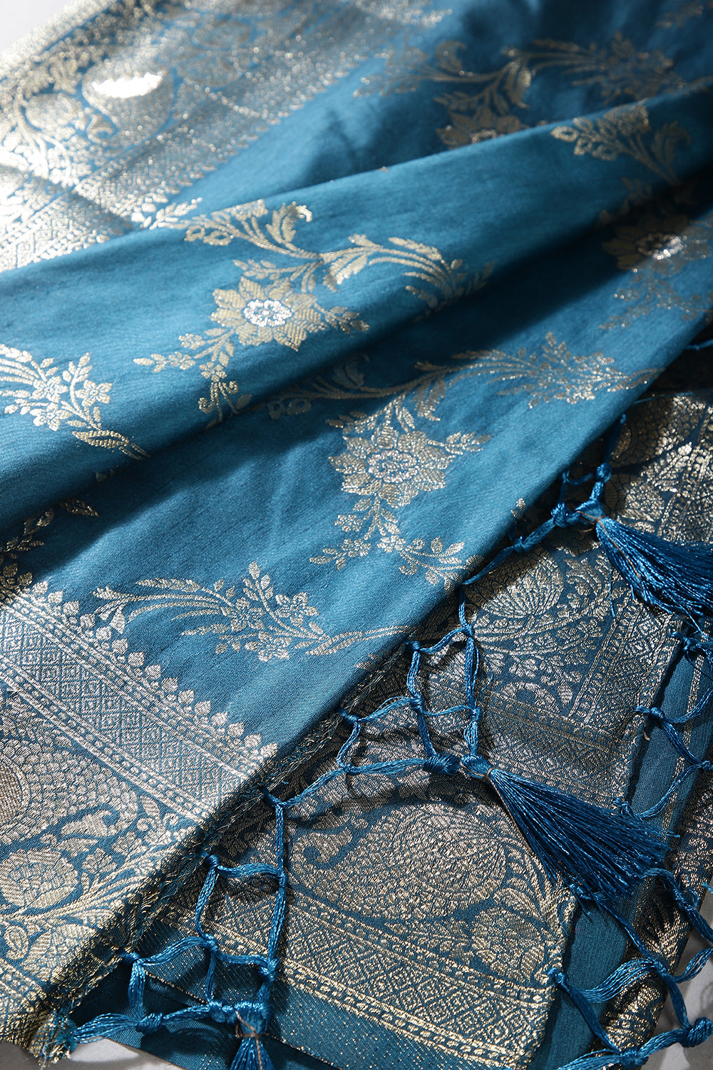 Peacock Blue Color Zari Woven South Silk Saree