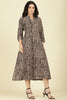 Black Cotton Kalamkari Printed Peonies Dress