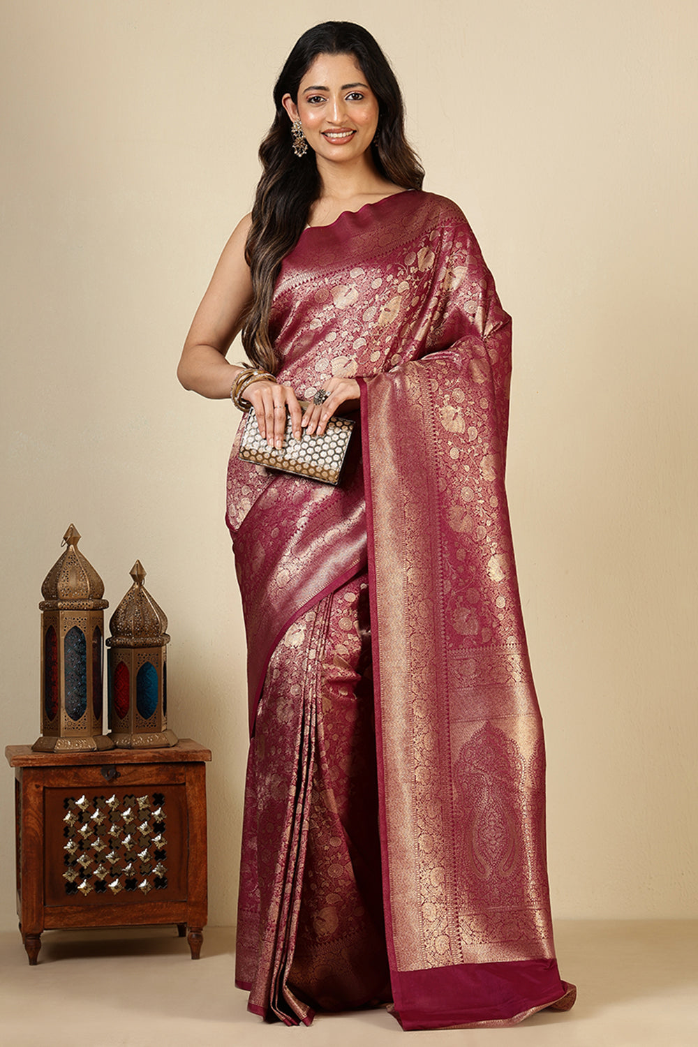 Dark Scarlet South Silk Woven Saree