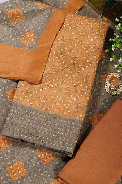 Mustard Spun Bandhani Printed Unstitched Suit Fabric