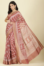 Light Maroon Cotton Silk Boota Printed And Zari Woven Saree