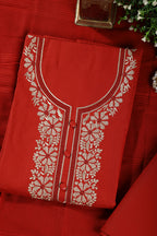 Rust Red Cotton Resham Embroidered Unstitched Suit