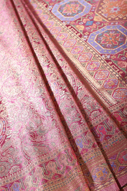 Mauve Baluchari Silk Meenakari Woven Saree