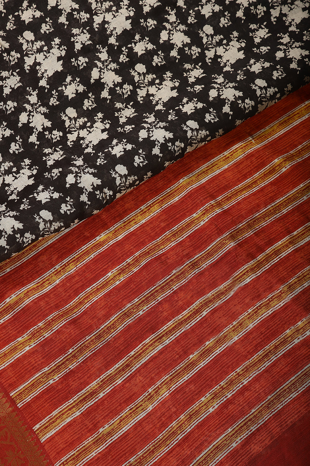 Black Color Printed Cotton Saree with Zari Border