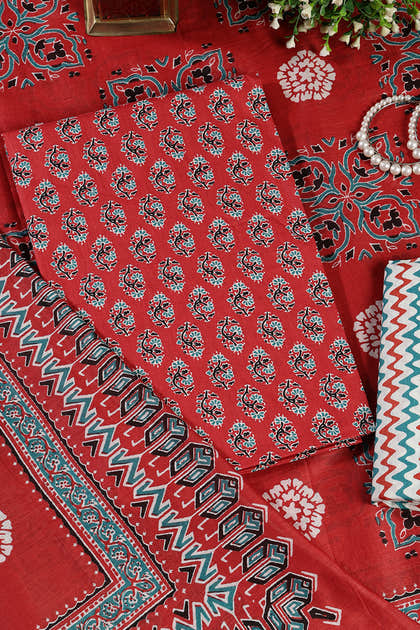 Light Maroon Poplin Cotton Printed Unstitched Suit Material