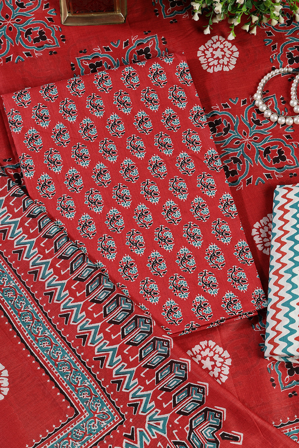 Light Maroon Poplin Cotton Printed Unstitched Suit Material