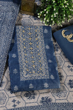 Blue Chanderi Cotton Printed and Gota-Patti Work Unstitched Suit Material