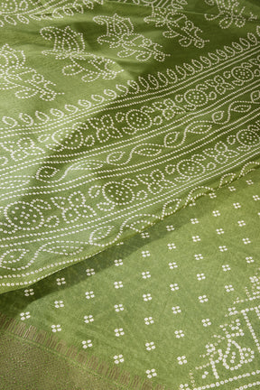 Olive Green Color Bandhani Printed Cotton Silk Saree