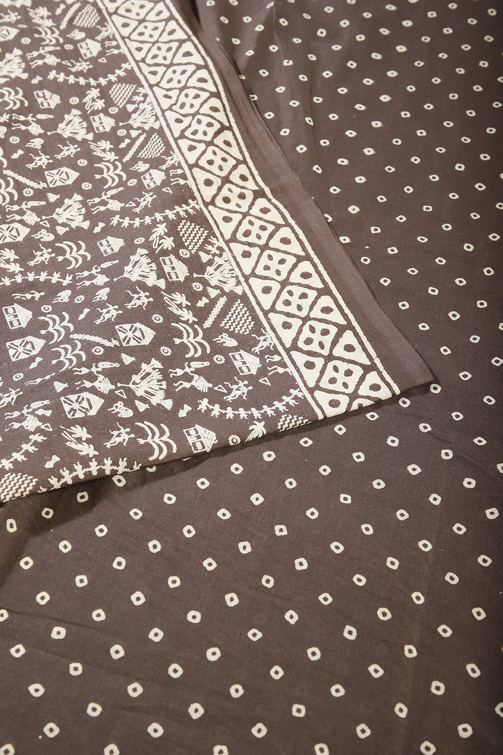 Light Brown Color Cotton Folk Printed Saree