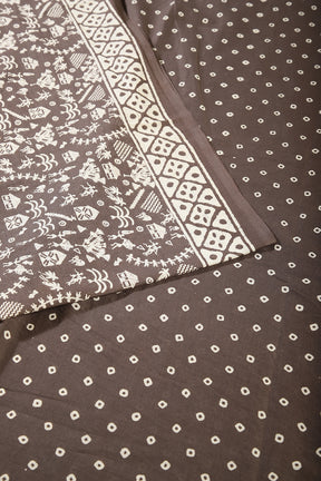 Light Brown Color Cotton Folk Printed Saree