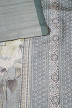Sea Green Floral Printed Tussar Silk Saree