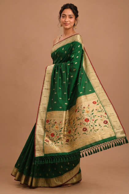 Green South Silk Paithani Work Saree