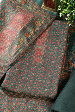 Green Pashmina Floral Printed Unstitched Suit Material