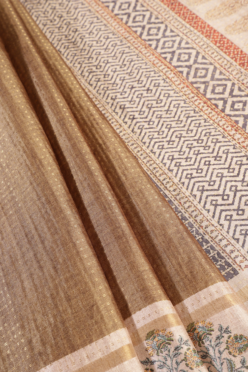 Olive Green Tussar Silk Zari Woven & Printed Saree