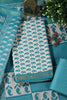 Cream & Teal Cotton Dabu Block Print Unstitched Suit Material