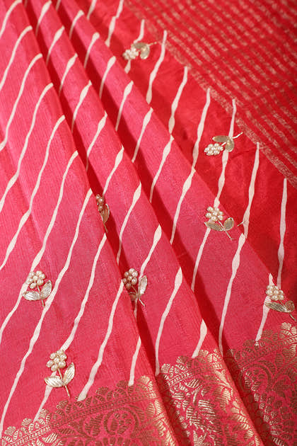 Red Jaipuri Silk Leheriya Printed And Embroidered Saree