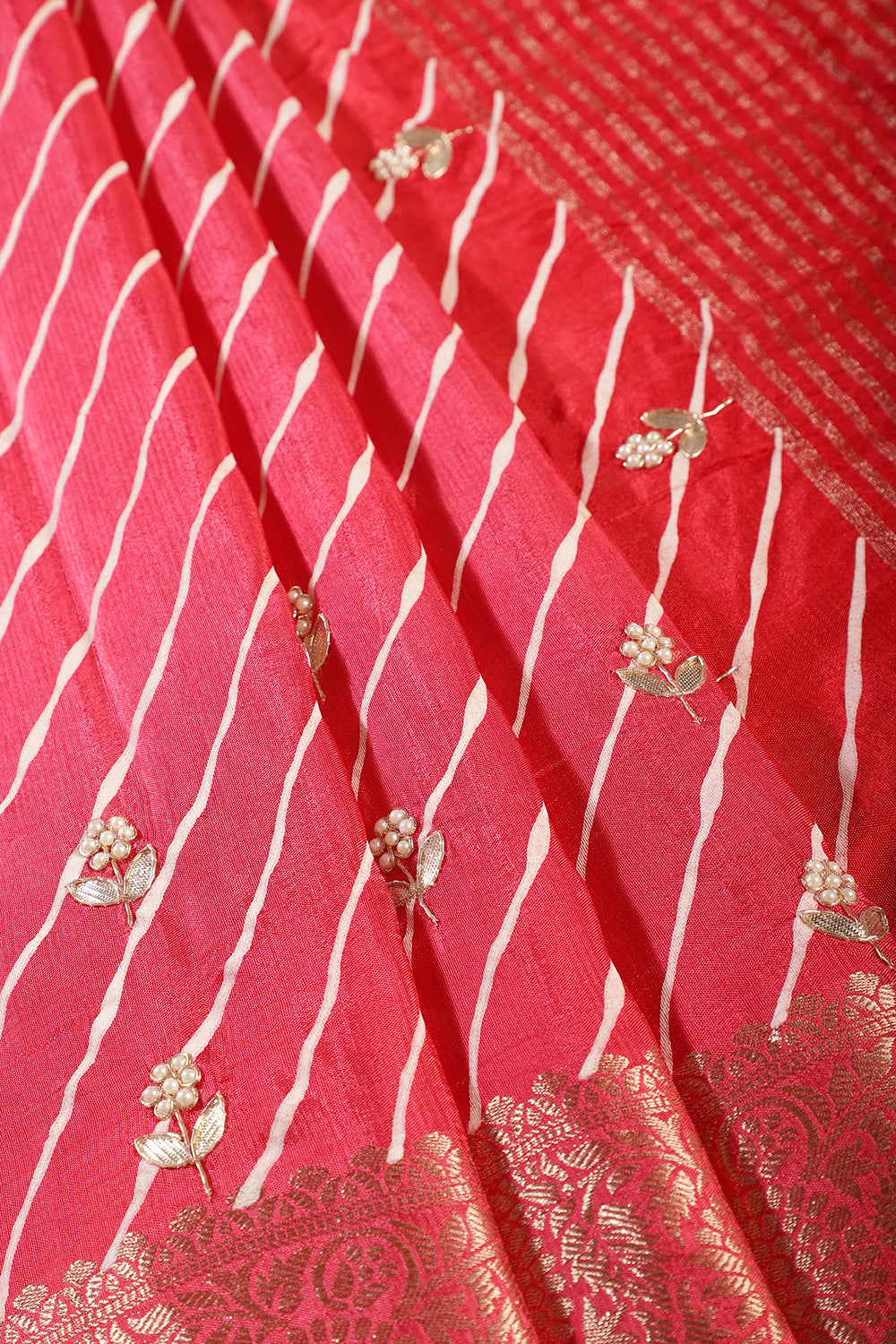 Red Jaipuri Silk Leheriya Printed And Embroidered Saree