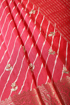 Red Jaipuri Silk Leheriya Printed And Embroidered Saree