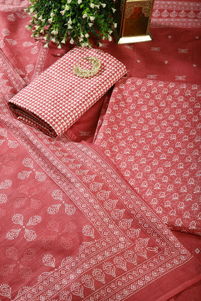 Peach Color Cotton Printed Unstitched Suit
