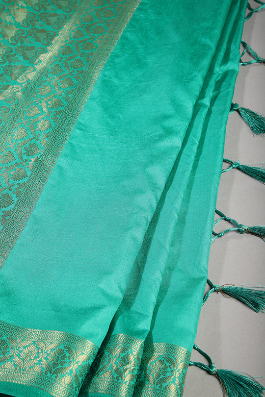 Greenish Teal Colour Silk Woven Saree