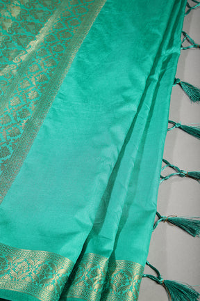 Greenish Teal Colour Silk Woven Saree
