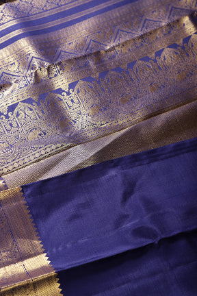 Navy Color Kanjivaram Pure Silk Handloom Gold Zari Saree with Paisley Motifs