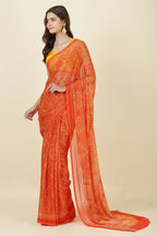 Orange Georgette Bandhani Printed Saree