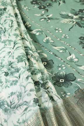 Sea Green Floral Printed Cotton Silk Saree