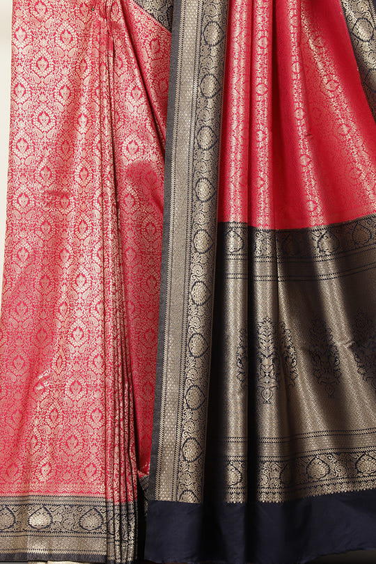 Cardinal Red & Navy Dual Toned Soft Silk Zari Woven Saree
