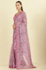Muted Pink Organza Floral Printed And Lace Work Saree