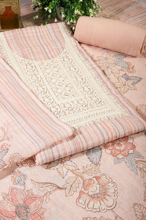 Peach Color Linen Cotton Embroidery Unstitched Suit Material