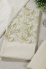 Cream & Green Cotton Chikankari Work Floral Printed Unstitched Suit