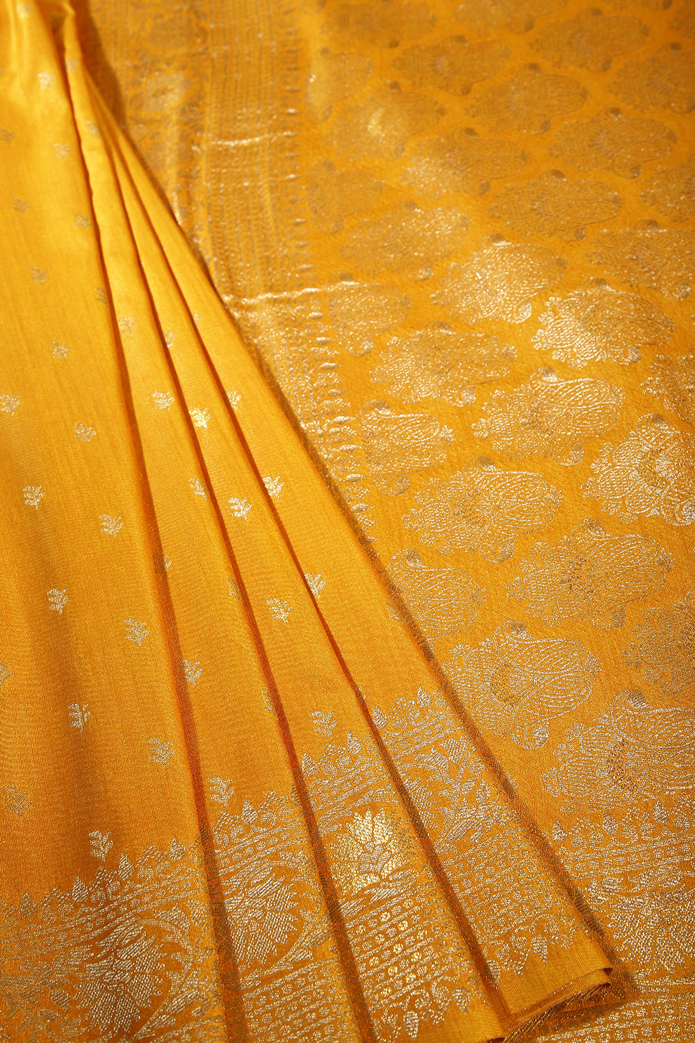 Lightning Yellow Color Raw Silk Woven Saree