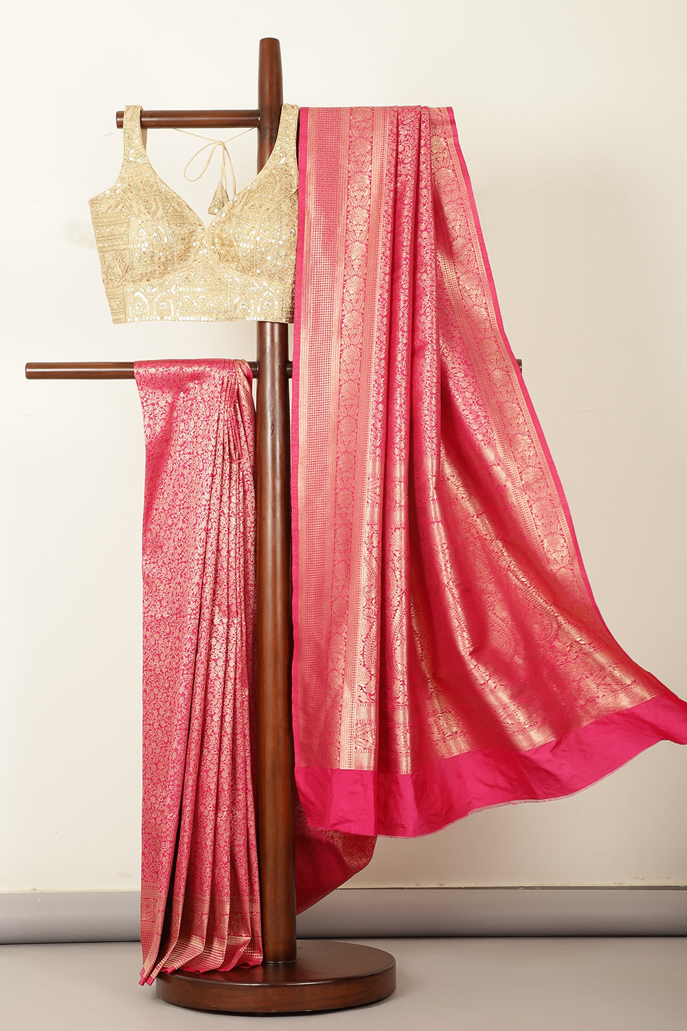 Magenta Pink Silk Zari Floral Zaal Woven Saree