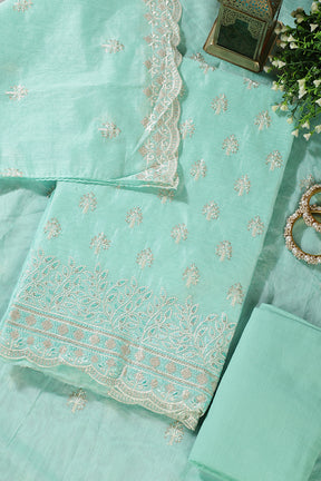 Mint Green Chanderi Silk Embroidered Unstitched Suit Material