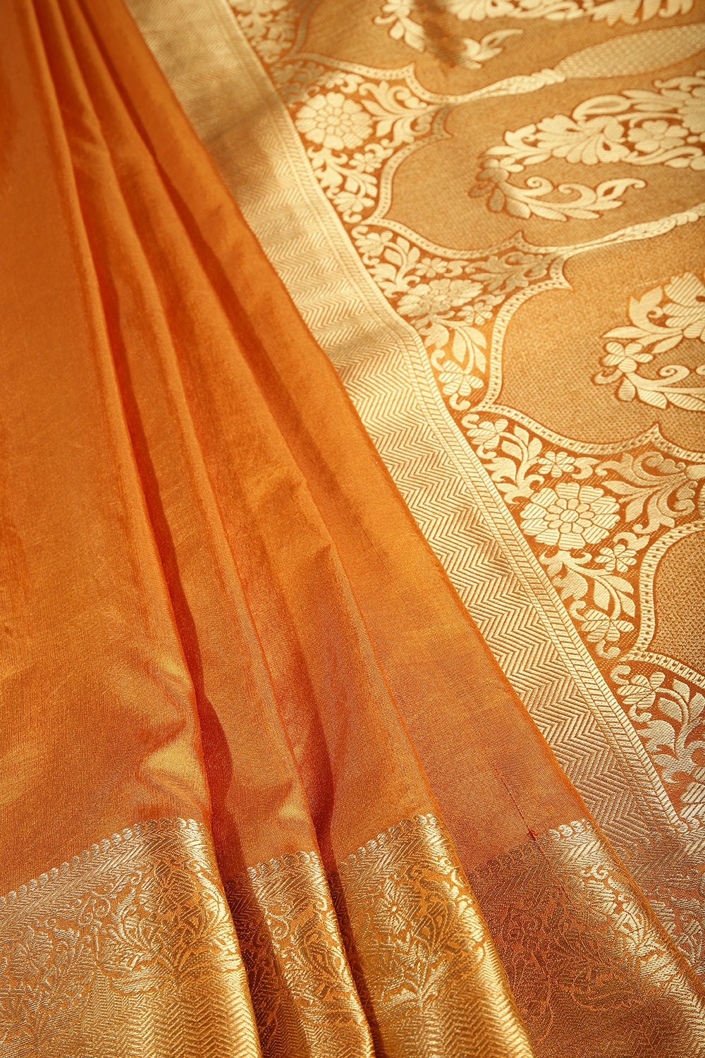 Fiery Orange Color Silk Woven Saree