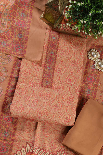 Mustard Pashmina Digital Printed Unstitched Suit Fabric
