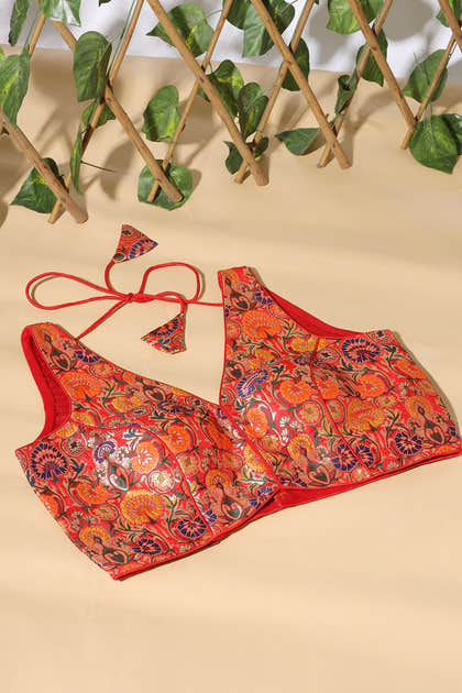Red Georgette Resham And Sequins Embroidered Readymade Blouse