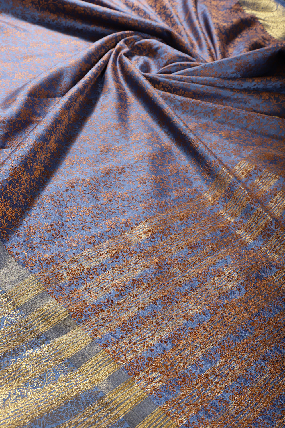 Blue Color Silk Floral Resham & Zari Woven Saree