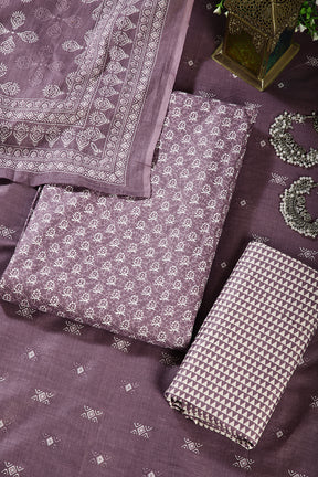 Purple Color Cotton Printed Unstitched Suit