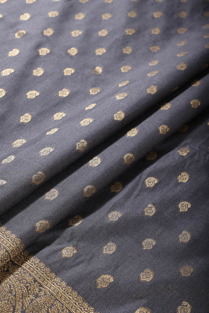 Grey Silk Zari Buta Woven Saree