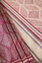Beige & Wine Tussar Silk Printed Saree
