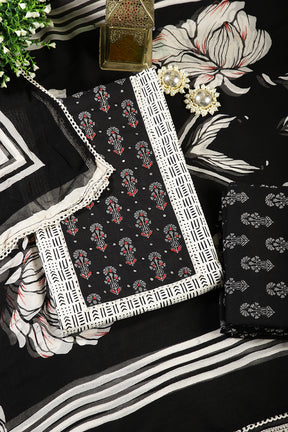 Black Color Cotton Printed Unstitched Suit Material