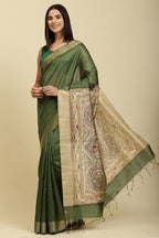 Green Color Cotton Silk Madhubani Print Saree