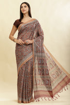 Maroon Cotton Silk Floral Boota Printed Saree