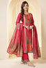Fushia Pink Color Printed Silk Embroidered Suit Set