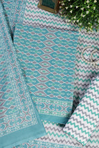 Turquoise Malmal Cotton Printed Unstitched Suit Material